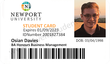 Newport Uni fake student id card