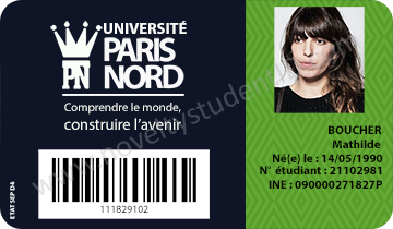 carte d'identité d'étudiant pour une université à paris